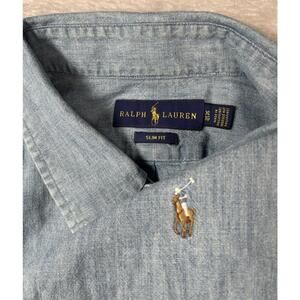 Polo Ralph Lauren Men’s XL Denim Chambray Button Down Shirt Flesh Pony Blue Slim